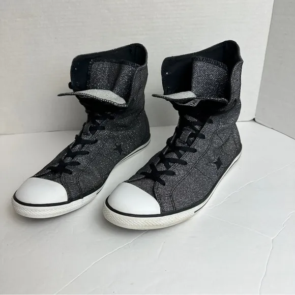 Converse One Star Black Glitter High Top Sneakers Double Tongue Women’s Size 11