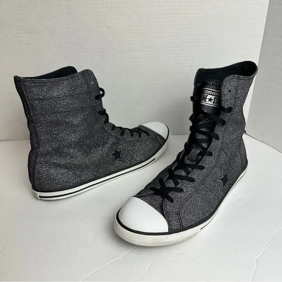 Converse One Star Black Glitter High Top Sneakers Double Tongue Women’s Size 11