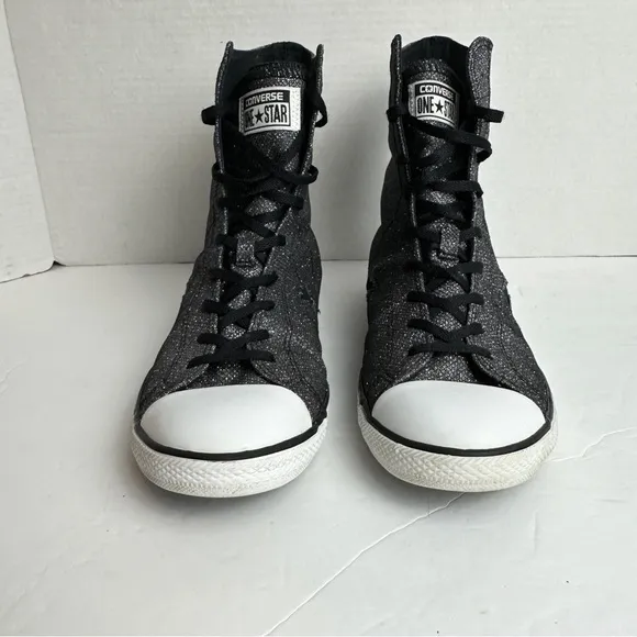 Converse One Star Black Glitter High Top Sneakers Double Tongue Women’s Size 11