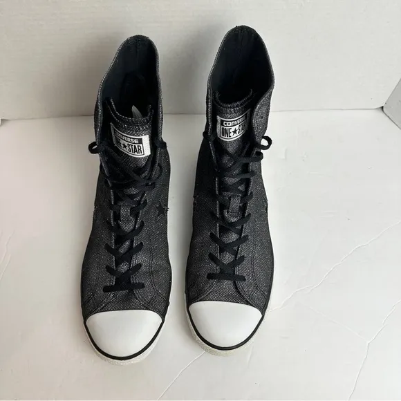 Converse One Star Black Glitter High Top Sneakers Double Tongue Women’s Size 11
