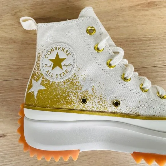Converse Run Star Hike Hi Men Shoes Sz 6 Gold Embroidered Stars Platform A12900C