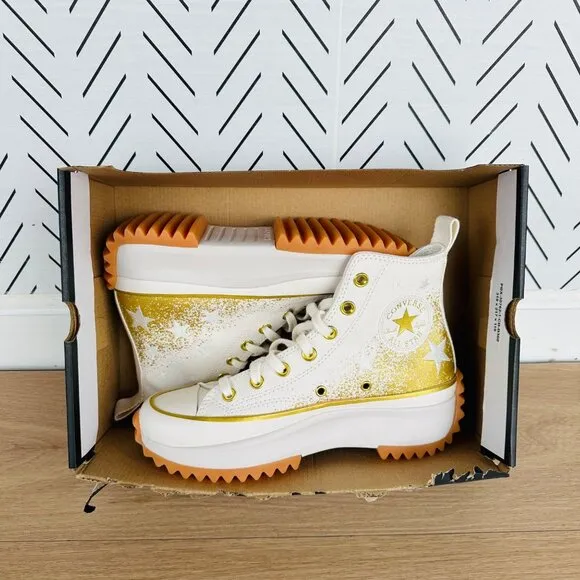 Converse Run Star Hike Hi Men Shoes Sz 6 Gold Embroidered Stars Platform A12900C