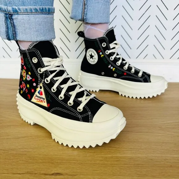 ⭐Converse Run Star Hike Hi Sz 6.5 Women Shoes Platform Floral Embroidery A02192C