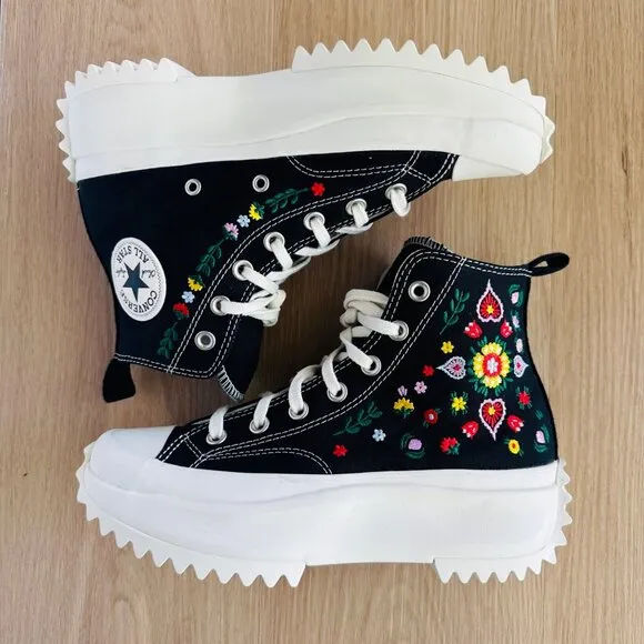 ⭐Converse Run Star Hike Hi Sz 6.5 Women Shoes Platform Floral Embroidery A02192C