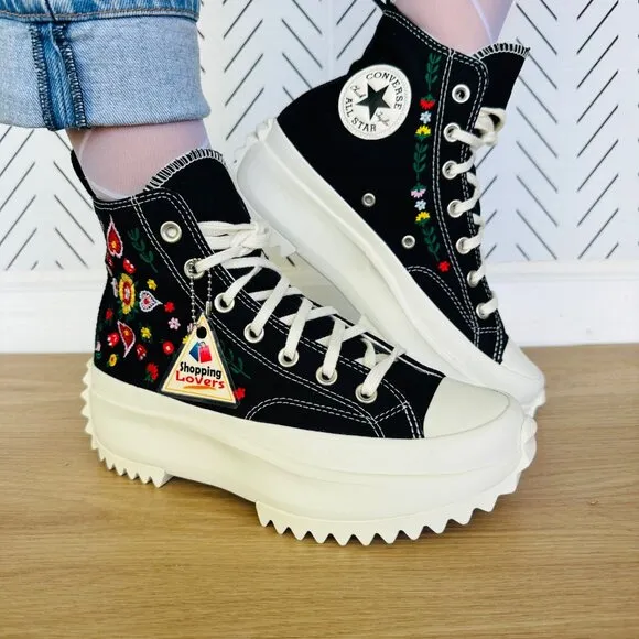 ⭐Converse Run Star Hike Hi Sz 6.5 Women Shoes Platform Floral Embroidery A02192C