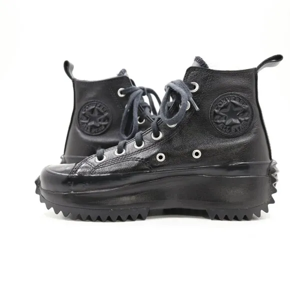 Converse Run Star Hike Hi Triple Black Leather Platform High Top Sneakers - 6.5