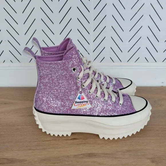 ⭐Converse Run Star Hike Hi Women Shoes Sz 7 Purple Glitter Platform A10096C New⭐