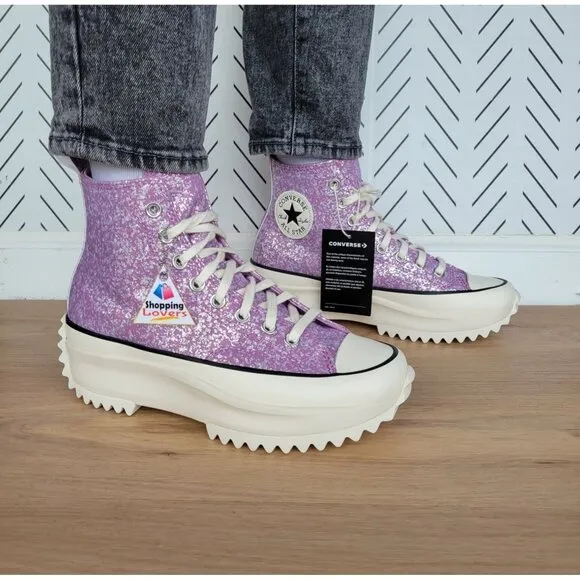 ⭐Converse Run Star Hike Hi Women Shoes Sz 7 Purple Glitter Platform A10096C New⭐