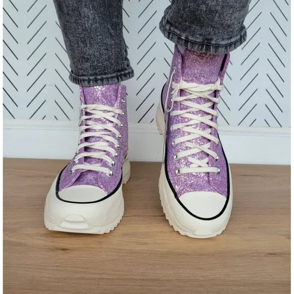 ⭐Converse Run Star Hike Hi Women Shoes Sz 7 Purple Glitter Platform A10096C New⭐