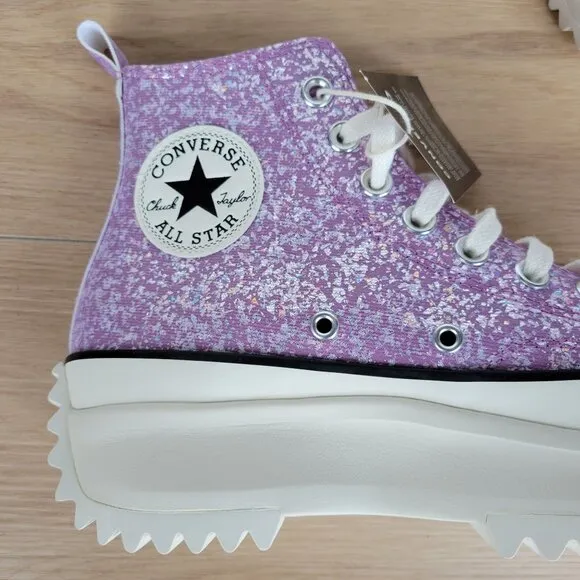 ⭐Converse Run Star Hike Hi Women Shoes Sz 7 Purple Glitter Platform A10096C New⭐