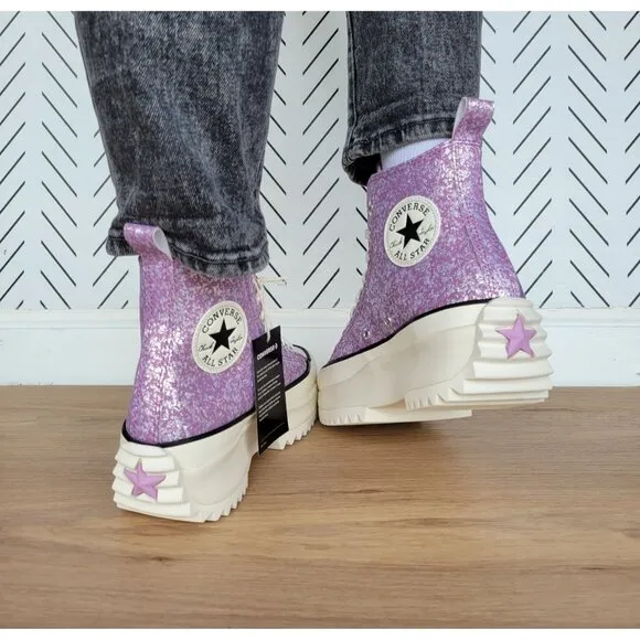 ⭐Converse Run Star Hike Hi Women Shoes Sz 7 Purple Glitter Platform A10096C New⭐