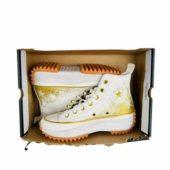 ⭐Converse Run Star Hike Platform 9.5 Men's Shoes Gold Embroidered Stars A12900C