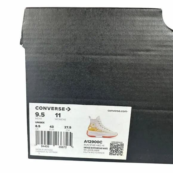 ⭐Converse Run Star Hike Platform 9.5 Men's Shoes Gold Embroidered Stars A12900C