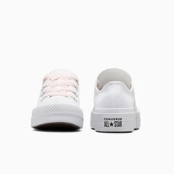 Converse Taylor All Star White Platform Sneakers with pink shoelaces