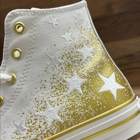 Converse White and Gold High-Top Sneakers