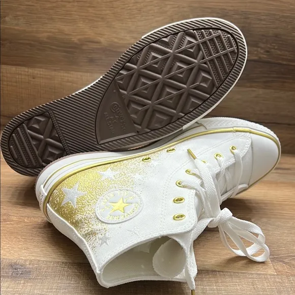 Converse White and Gold High-Top Sneakers