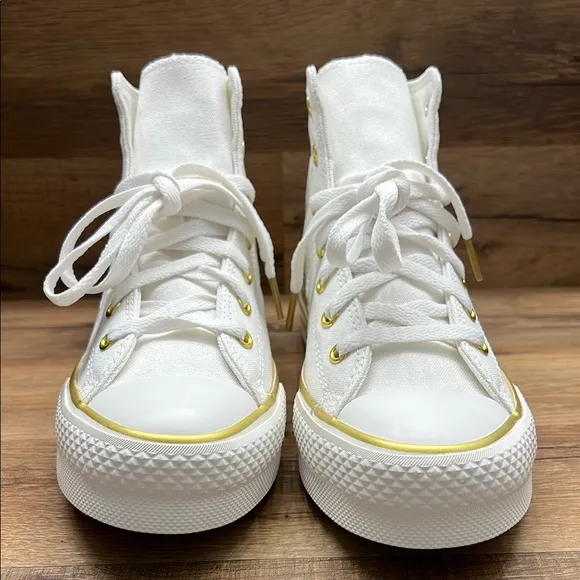 Converse White and Gold High-Top Sneakers