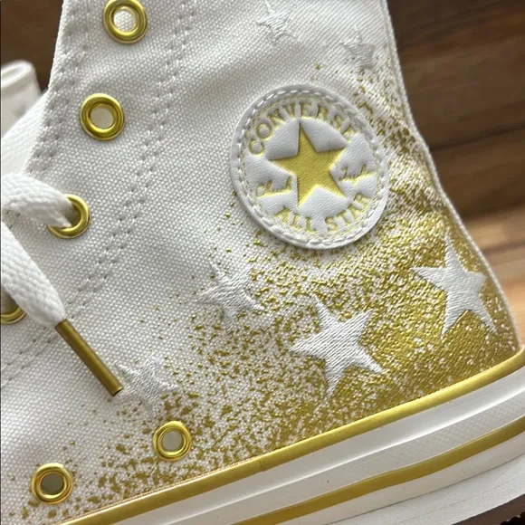 Converse White and Gold High-Top Sneakers