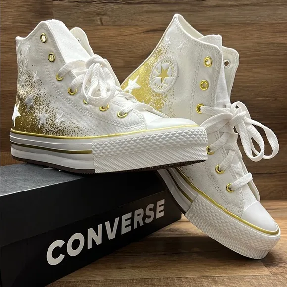 Converse White and Gold High-Top Sneakers