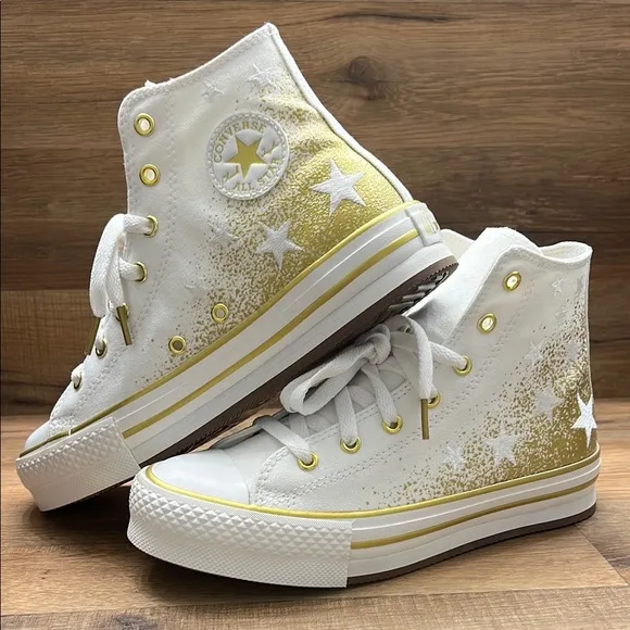 Converse White and Gold High-Top Sneakers