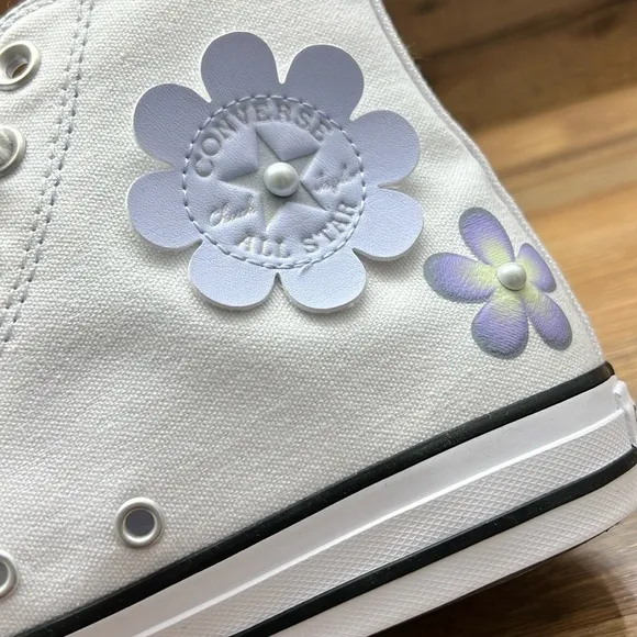 CONVERSE White High-Top Sneakers with Floral Design