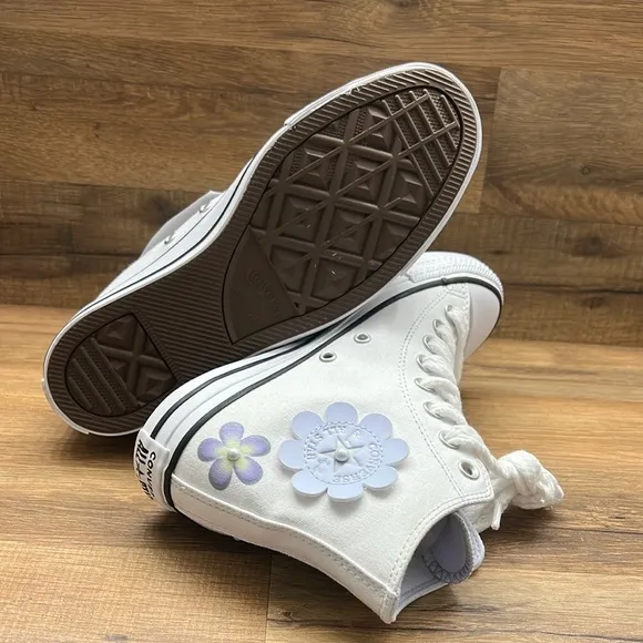 CONVERSE White High-Top Sneakers with Floral Design