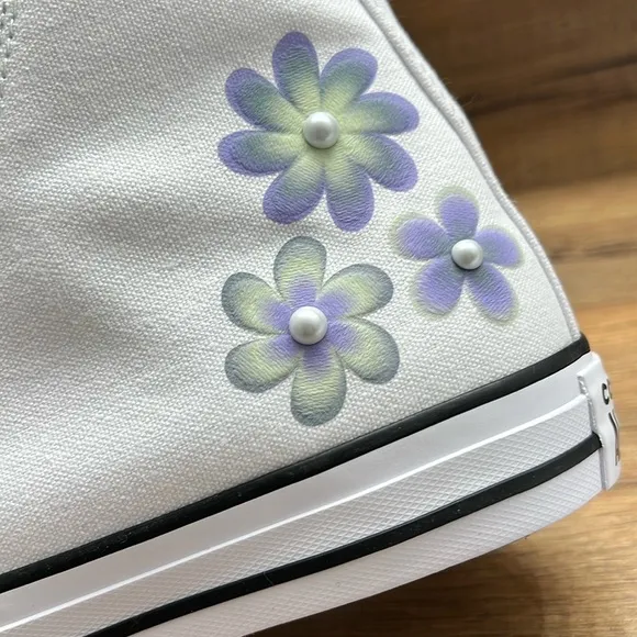 CONVERSE White High-Top Sneakers with Floral Design