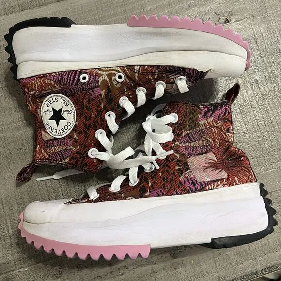Converse Womens 6.5 Run Star Hike Jungle Floral Orange Pink Sneakers Platform
