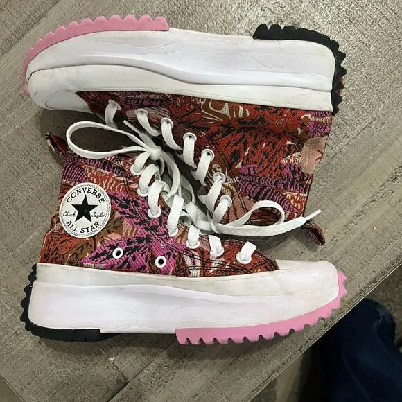 Converse Womens 6.5 Run Star Hike Jungle Floral Orange Pink Sneakers Platform