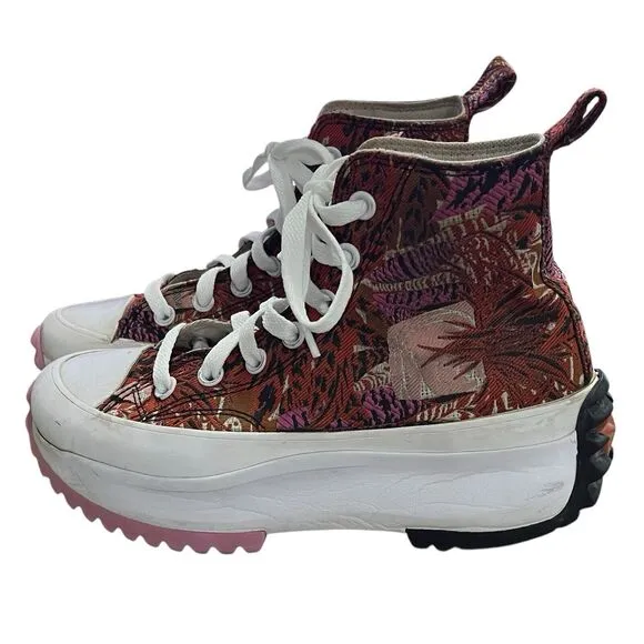 Converse Womens 6.5 Run Star Hike Jungle Floral Orange Pink Sneakers Platform