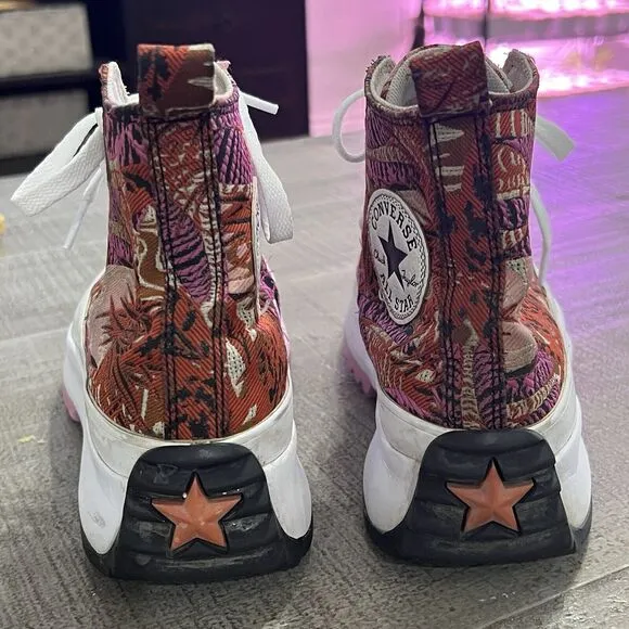 Converse Womens 6.5 Run Star Hike Jungle Floral Orange Pink Sneakers Platform