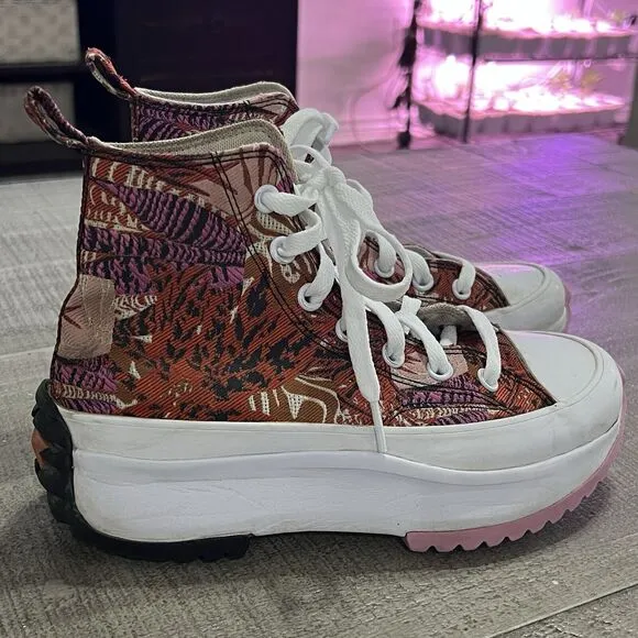 Converse Womens 6.5 Run Star Hike Jungle Floral Orange Pink Sneakers Platform