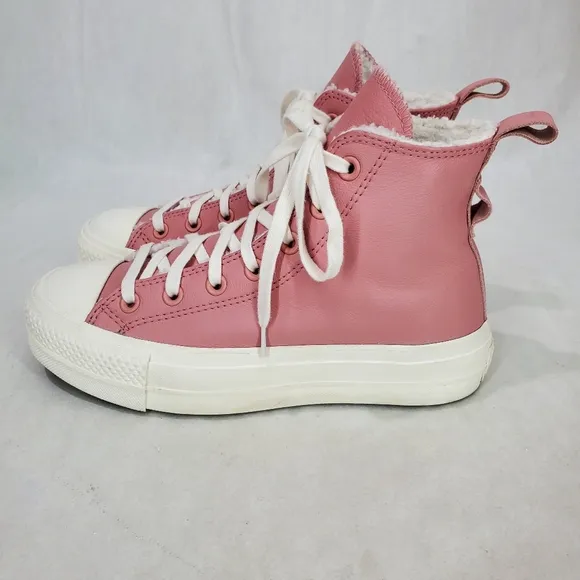 Converse Women's CTAS Lift Hi Sherpa A04256C Rust Pink/Egret Leather Sz 7