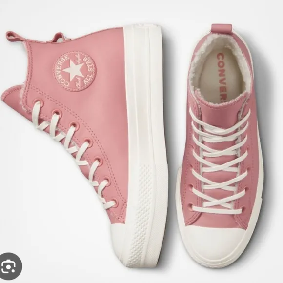 Converse Women's CTAS Lift Hi Sherpa A04256C Rust Pink/Egret Leather Sz 7