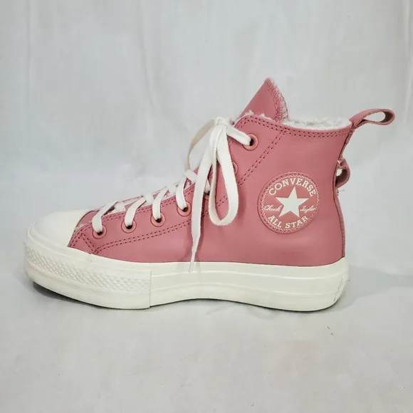 Converse Women's CTAS Lift Hi Sherpa A04256C Rust Pink/Egret Leather Sz 7