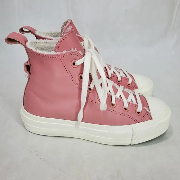 Converse Women's CTAS Lift Hi Sherpa A04256C Rust Pink/Egret Leather Sz 7