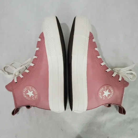 Converse Women's CTAS Lift Hi Sherpa A04256C Rust Pink/Egret Leather Sz 7