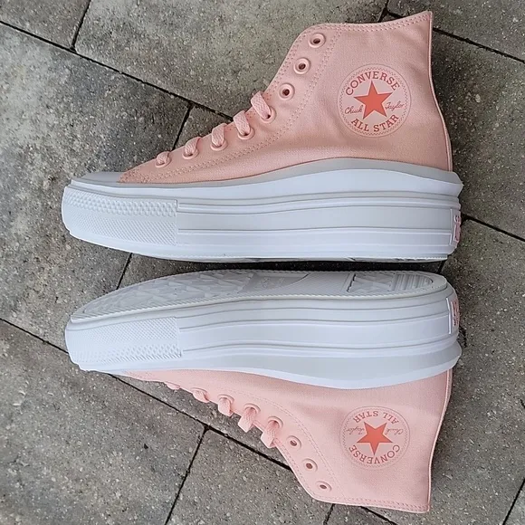 Converse Women's CTAS Move Hi Top Platform Sneakers Storm Pink &amp; White Canvas W8