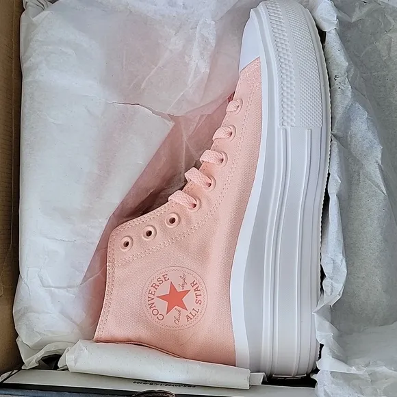 Converse Women's CTAS Move Hi Top Platform Sneakers Storm Pink &amp; White Canvas W8