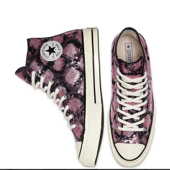 Converse Women's Pink Sequin High-Top Sneakers