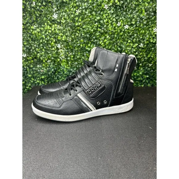 Coogi Shoes Leather Black Sneakers high-top with white accents