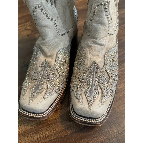 Corral Cowboy Boots wings cross Rhinestone Embellished Western Square Toe 8.5M