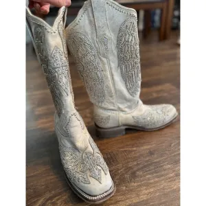 Corral Cowboy Boots wings cross Rhinestone Embellished Western Square Toe 8.5M