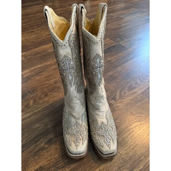 Corral Cowboy Boots wings cross Rhinestone Embellished Western Square Toe 8.5M