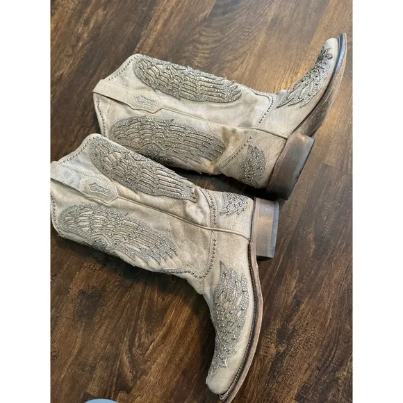 Corral Cowboy Boots wings cross Rhinestone Embellished Western Square Toe 8.5M