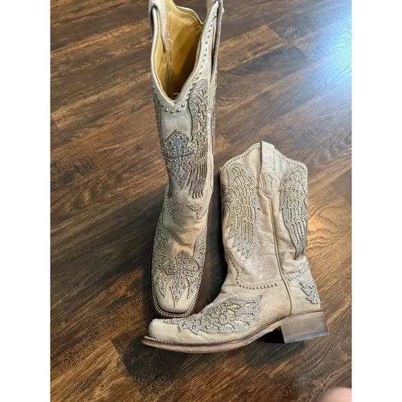 Corral Cowboy Boots wings cross Rhinestone Embellished Western Square Toe 8.5M