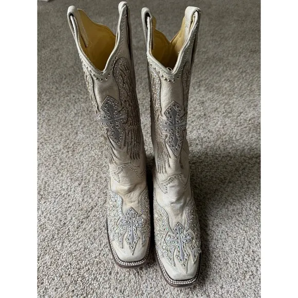 Corral Cowboy Boots wings cross Rhinestone Embellished Western Square Toe 8.5M