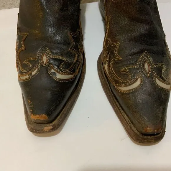 Corral Distressed Leather Snip Toe Brown Western Cowboy Boots - 6