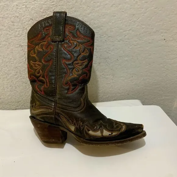 Corral Distressed Leather Snip Toe Brown Western Cowboy Boots - 6