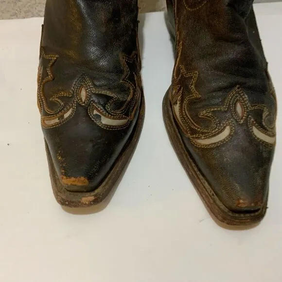 Corral Distressed Leather Snip Toe Brown Western Cowboy Boots - 6